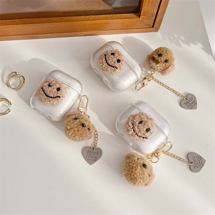 

Fashion Luxury Cute Smile Face Clear Case with Plush Keychain for Airpods 1 2 and Pro for Air pods 1 2 3