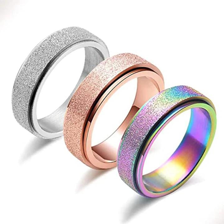 

Stainless Steel Rings Rose Gold Silver Rainbow Color Fidget Rings Spinner Ring for Women Anxiety Relief