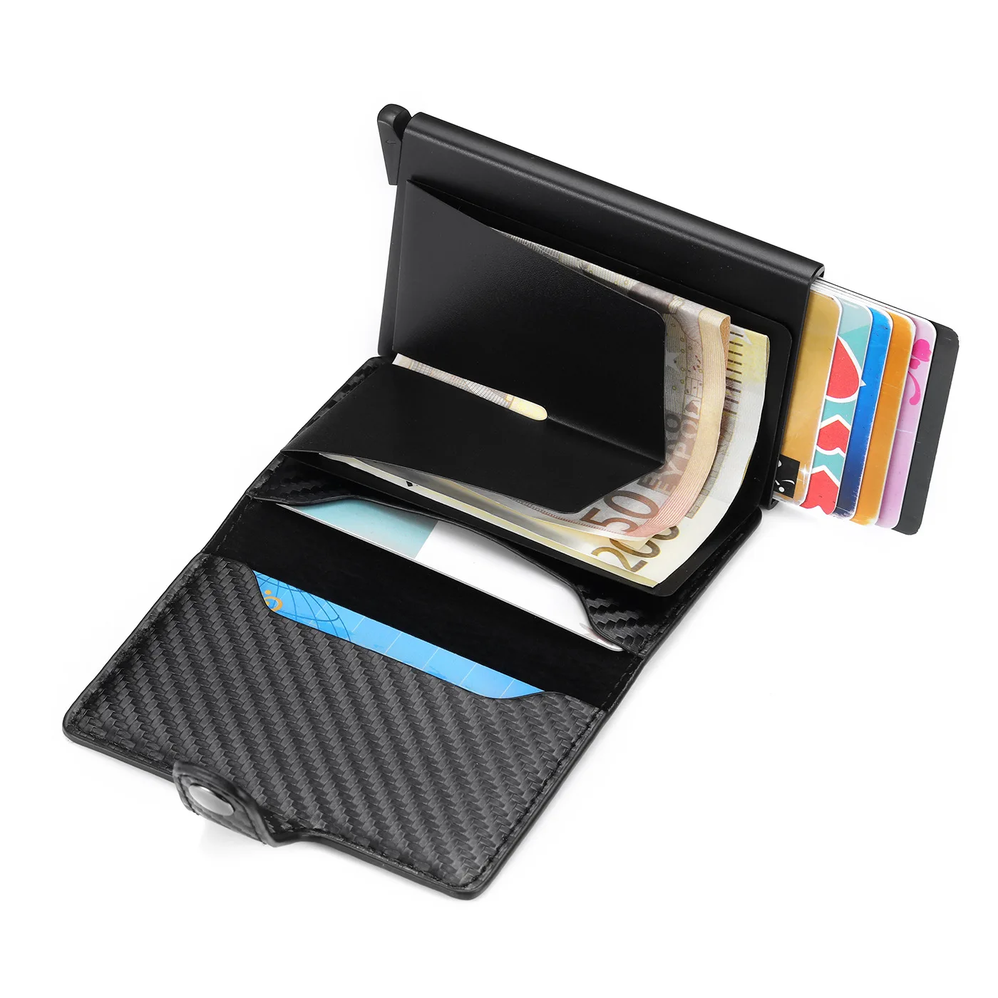 

RFID Blocking Aluminum Wallet Pop Up Card Wallet PU Leather Credit Card Holder Men card holder, Customized