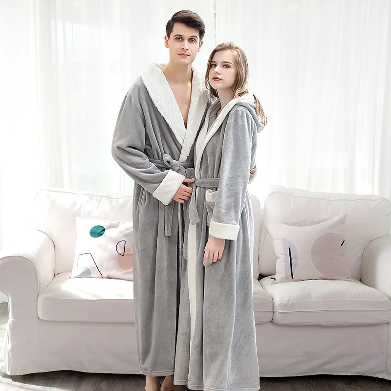 

Kingcason OEM Service Cheap Couple Fleece Bathrobe Long Mens Robe, Purple,coffee,light gray,plnk,navy