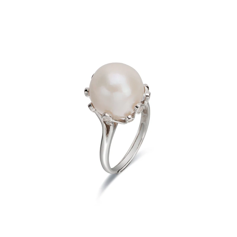 Original s925 Sterling Silver Round Bead Natural Freshwater Pearl Ring Opening Adjustable Pearl Rings Jewelry Women