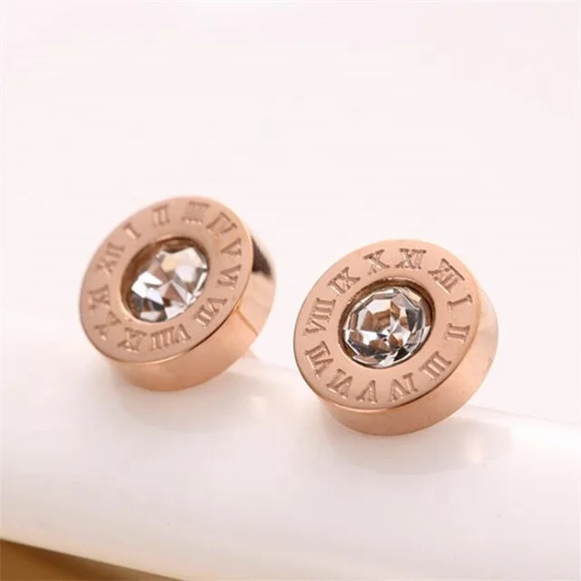 

Yiwu Aceon Stainless Steel Greek Numeral Engraved Around Disc Center CZ Stone Fashion Brand Stud Earring