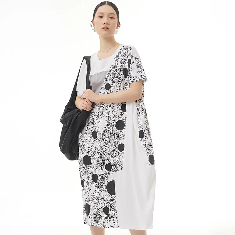 

Trendy 2022 Summer New Same Fabric Contrast Color Plus Size Women's Dress Short Sleeve Print Pattern Dress 2880