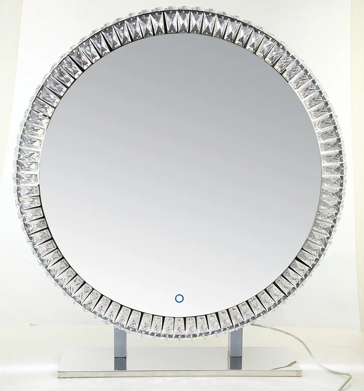 

Hot Sale Desktop Oval Diamond Vanity LED Mirror Makeup Light Crystal Mirror Dressing Table Mirror