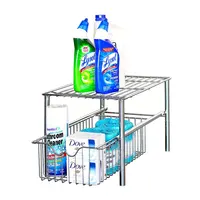 

DOGO Chrome 2 Tier Stackable Under Sink Cabinet Sliding Basket Organizer Drawer