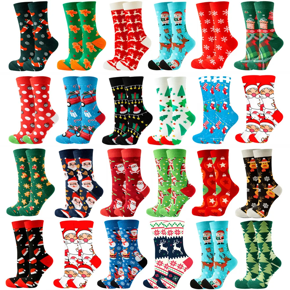 Wholesale Custom Holiday Socks Santa Reindeer Gingerbread Candy Pattern Novelty Fun Women Christmas Socks