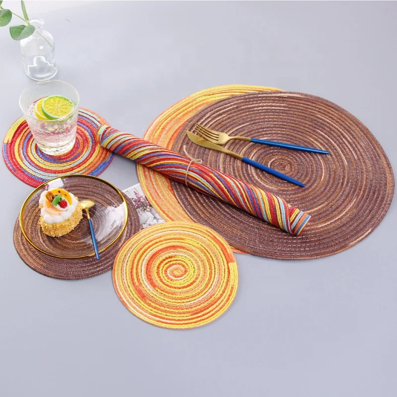 

CD024 Wholesale Round Woven Placemats Heat Resistant Braided Table Place Mats for Dining Table