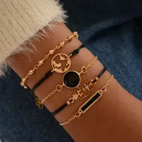

SinDlan Gold Design Black Circle Rectangle Geometric Hand Bracelet Personalized Totem Map Charm Bracelet