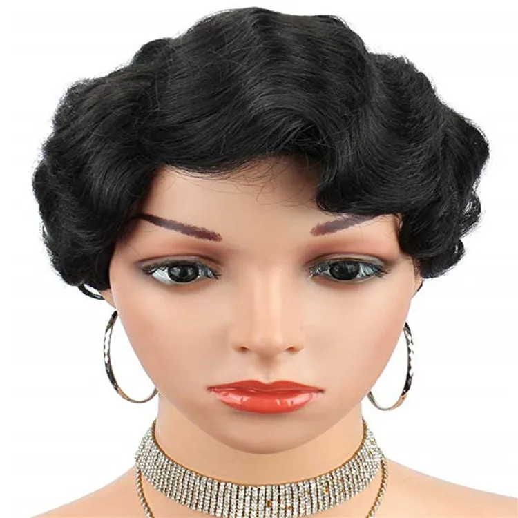 

Female hot sale wholesale black and red short curly wigs pixie lace front premium synthetic wigs