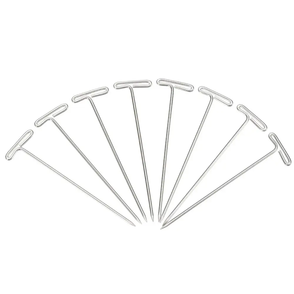 

25 Pieces Metal Silver T Pins Steel T-pins for Blocking Knitting Wigs, Natural