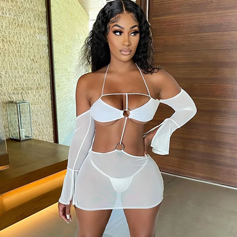 

Free Shipping R05014 - women sexy bodycon printed mesh off shoulder mini dresses