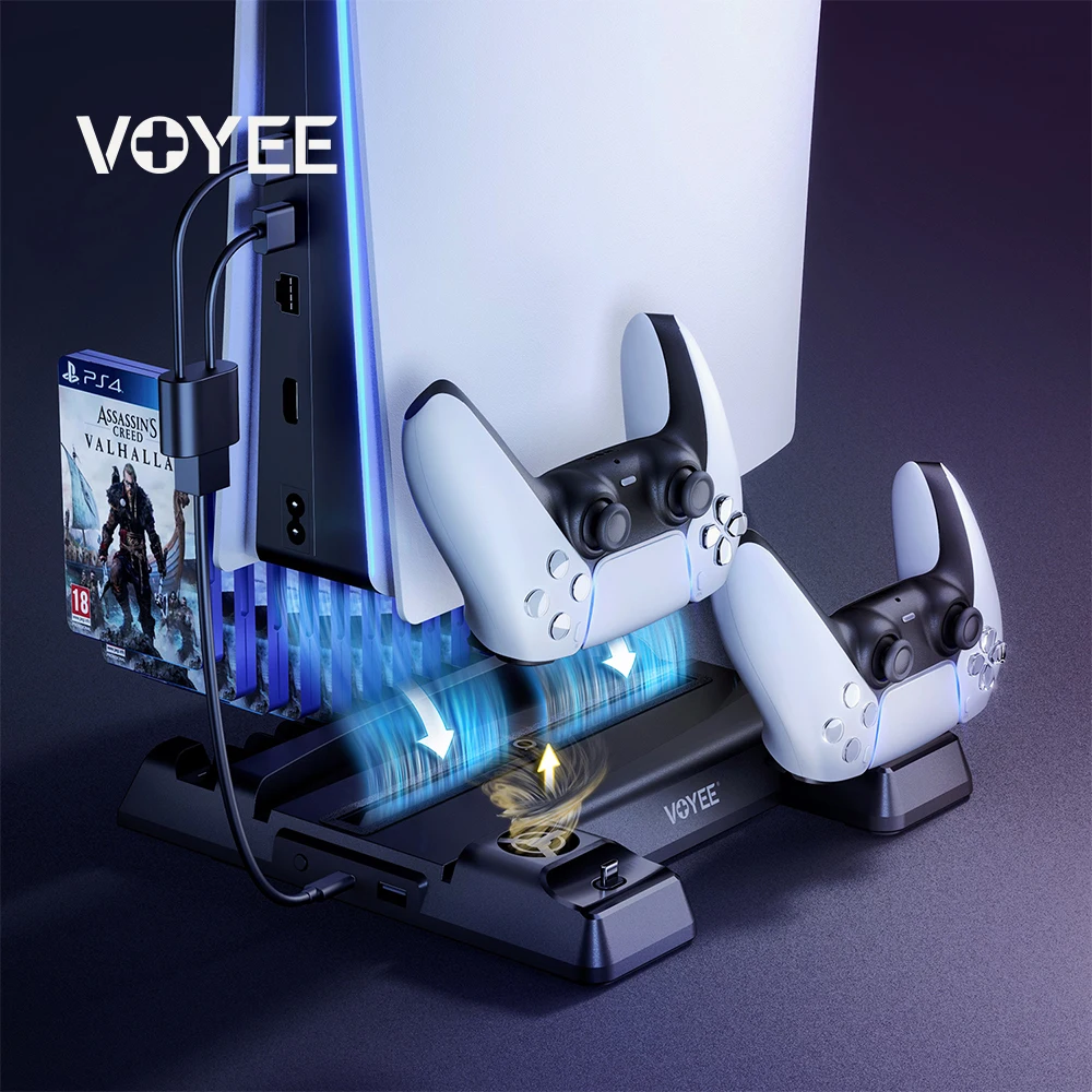 

Factory Customized Ultra-Thin PS5 Vertical Stand Cooling Fan P5 Controller Charger Dock Charging Station For PS 5, Black