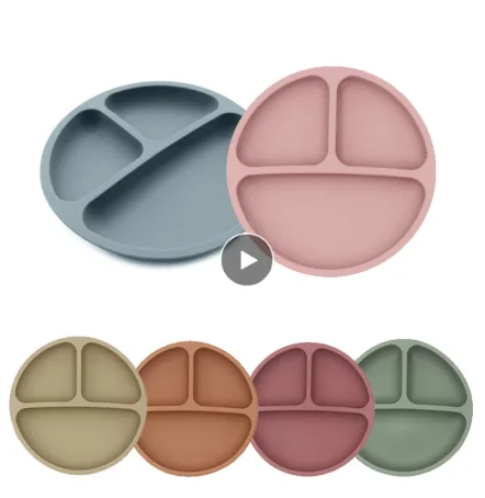 

Baby Safe Silicone Dining Plate Solid Cute Cartoon Children Dishes Suction Toddle Training Tableware Kids Feeding Bowls