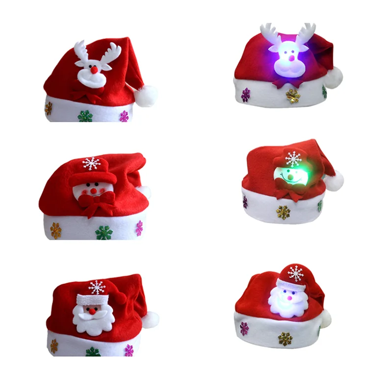 

KG Christmas Decoration In Stock Noel Navidad Non -woven Classic Red White Light Up Christmas Hat Santa Hat For Kids And Adults