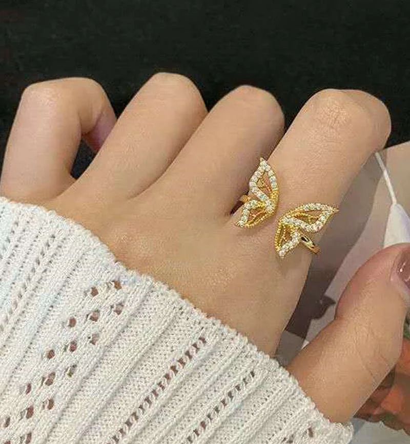 

fashion Korea opening cuff finger rings resize silver 14k gold plated adjustable butterfly ring jewelry for women girls, Silver,gold