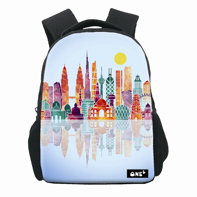 

WaterMyPhoto city design print school bags for girls kids large capacity lightweight school back bags with net pocket, Customized