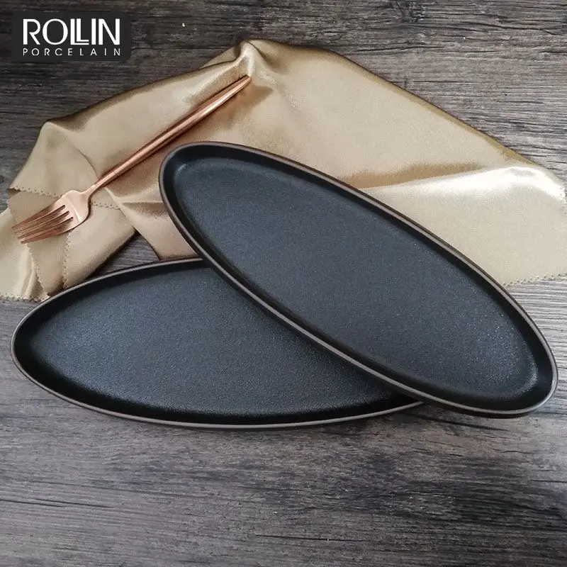 Amazon Hot Hotel Ceramic Black Dish Dinner Steak Porcelain Luxury