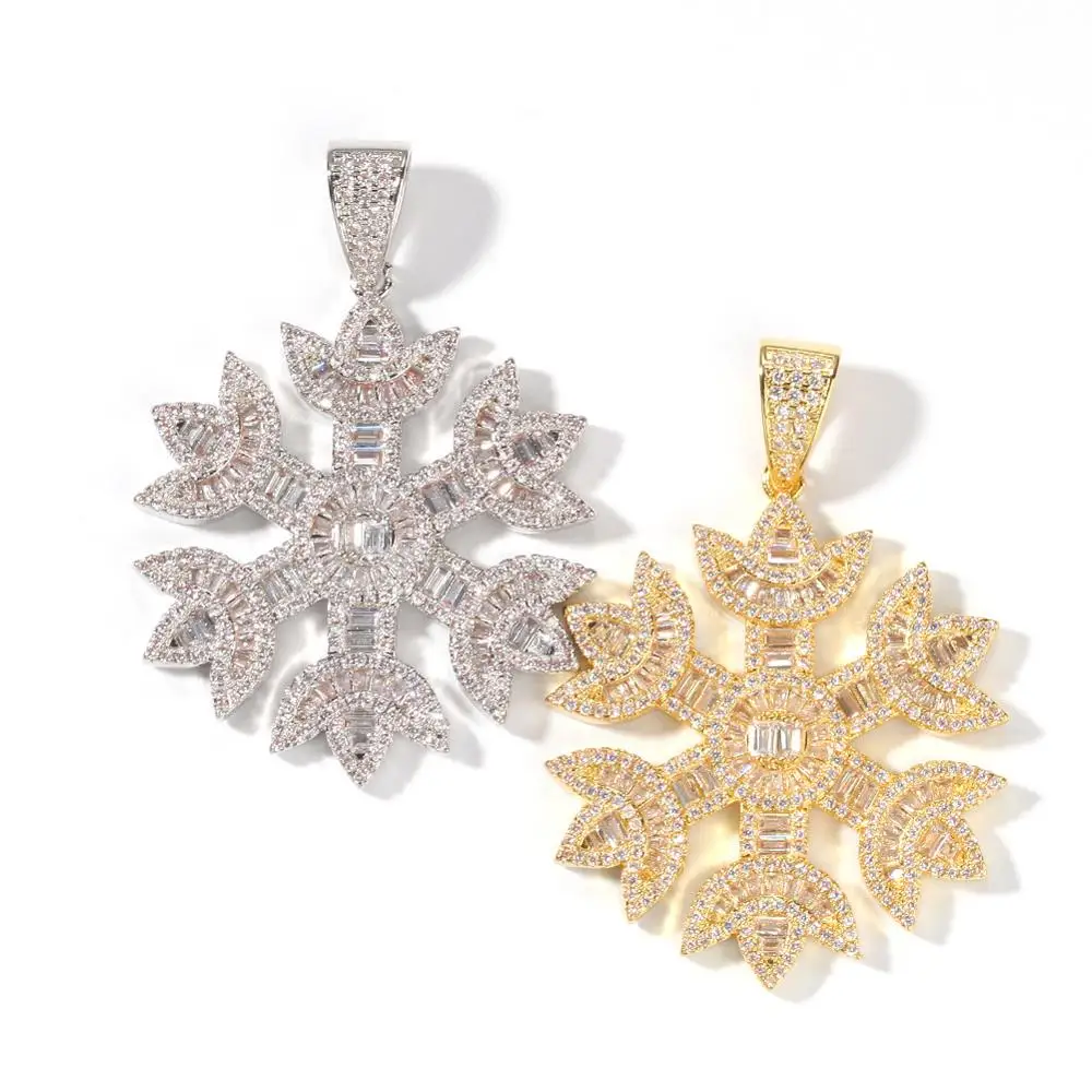 

New Arrival High Quality 18k Gold Plated Hiphop Iced Out CZ Snowflake Pendant Necklace, Picture