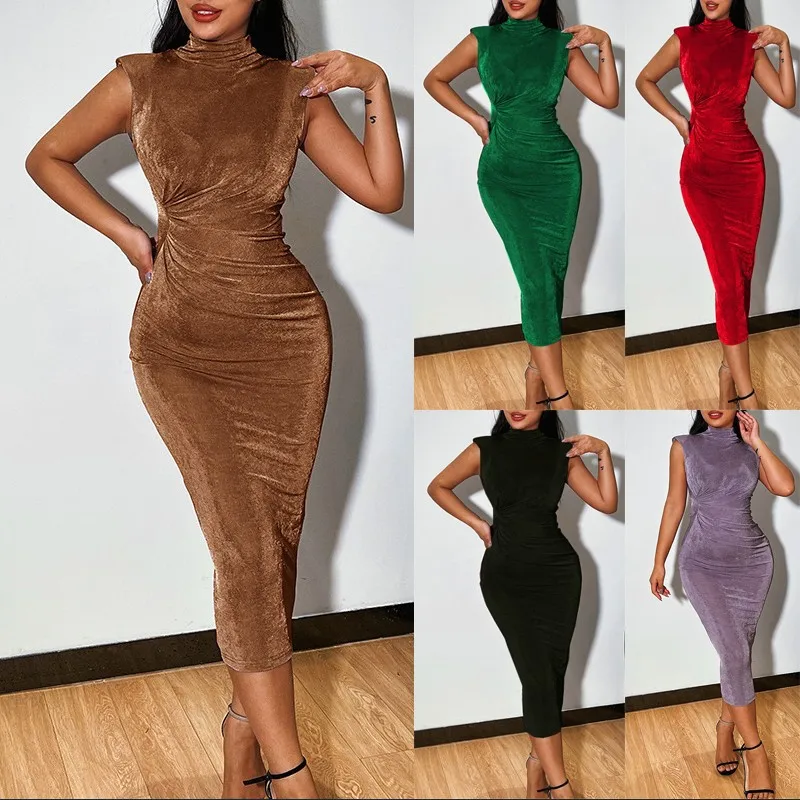 

M05233 - fashion sexy solid color sleeveless women dresses