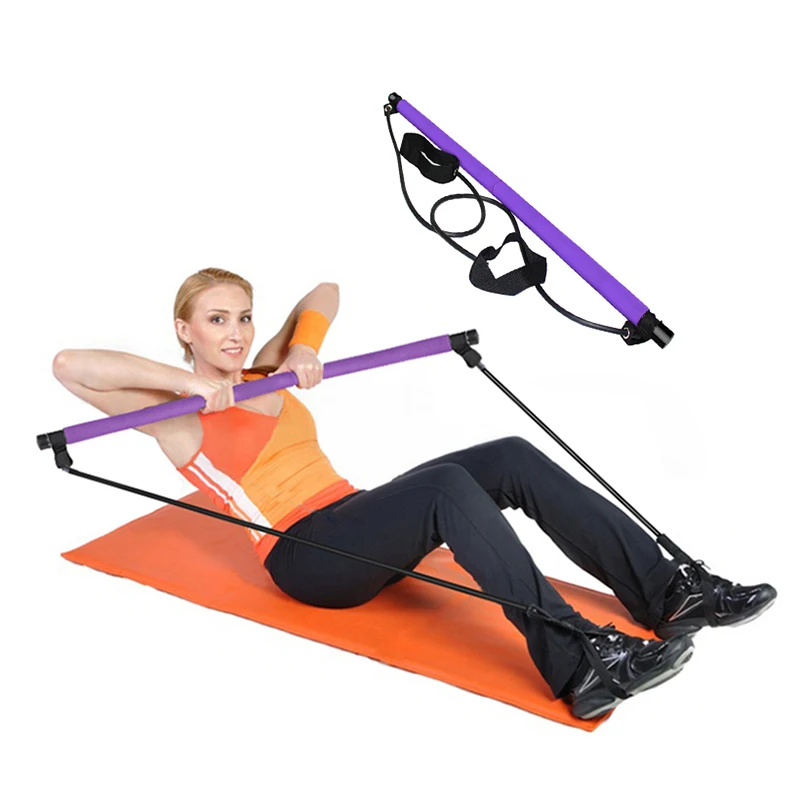 

Aupcon Portable Yoga Exercise Pilates Stick with Resistance Band Lightweight Trainer Pilates Bar, Pink/blue/skin/rose red