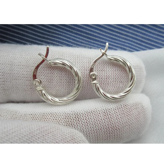 

S925 sterling silver threaded raw earrings simple retro personality men and women hoop earrings for women