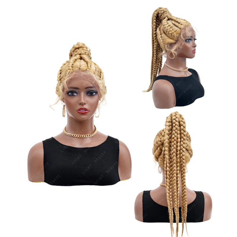 

box braided lace wigs Handmade Braided Wigs Synthetic Hair Lace Front Wigs with Baby Hair for Black Women, Picture