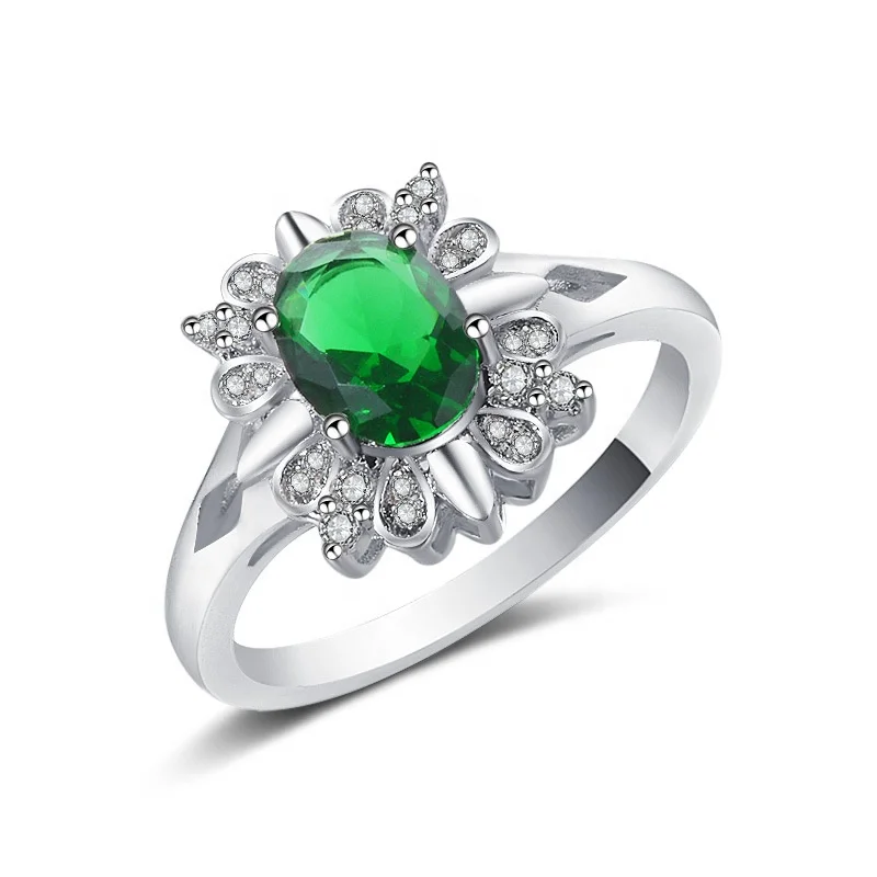 

New arrival wholesale women emerald oval shape platinum AAA zircon ring jewelry