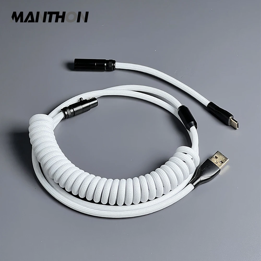

White Colour Coiled Coiling Type C Mini Micro USB Cable for Mechanical Keyboard Cable Aviation Connector
