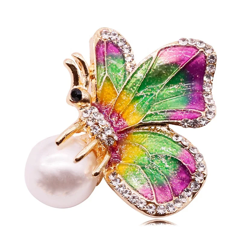 

XILIANGFEIZI Elegant Fashion Alloy Fashion Rhinestone Enamel Creative Pearl Butterfly Brooches, Silver