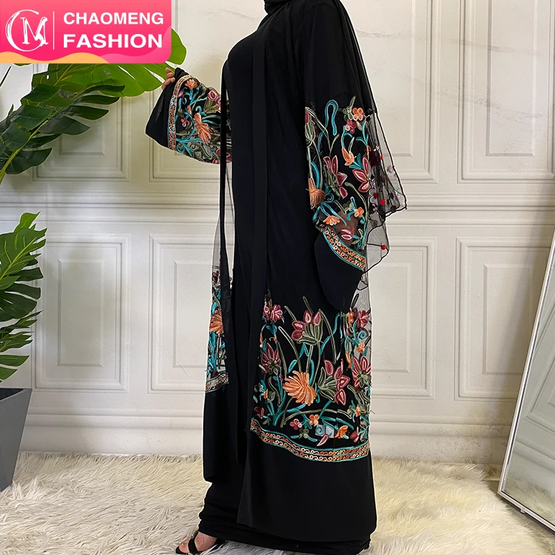 

1874# Eid Mubarak Muslim Dubai Abaya Hijab Dresses Women Turkey Kimono Dress Jilbab Femme Musulman Robe, Black