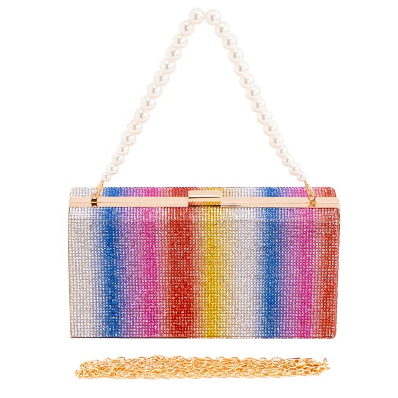 

retangular Rainbow Clutch Purses for Women Crystal Evening Bags Party Cocktail Rhinestone Crossbody Handbag, Rainbow color