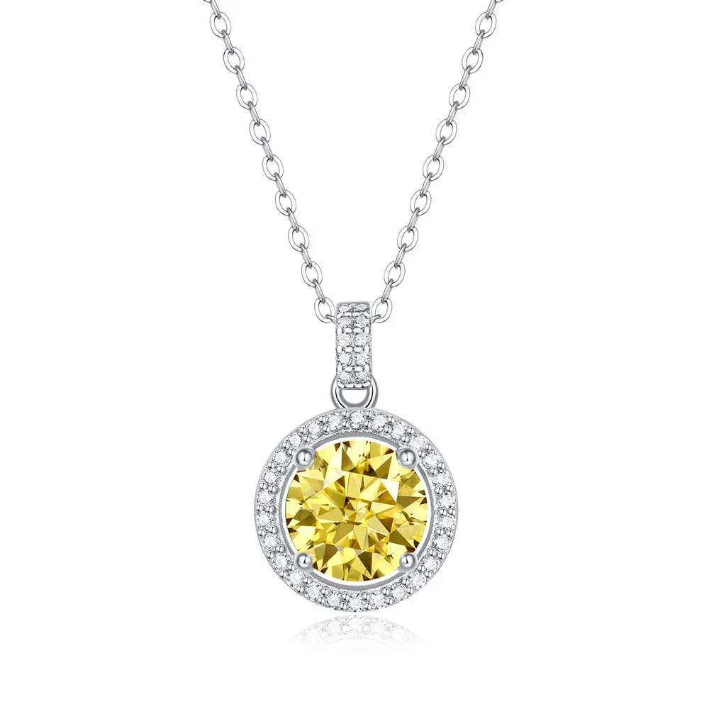 

1Carat Sterling Silver 925 Material Inlaid with Yellow Moissanite Pendant Necklace Elegant Wedding Jewelry