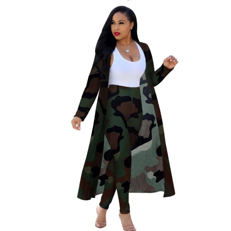 

Dresses Women fall clothing Lady elegant Printed long coat leggings two piece set boutique clothing, As pictures