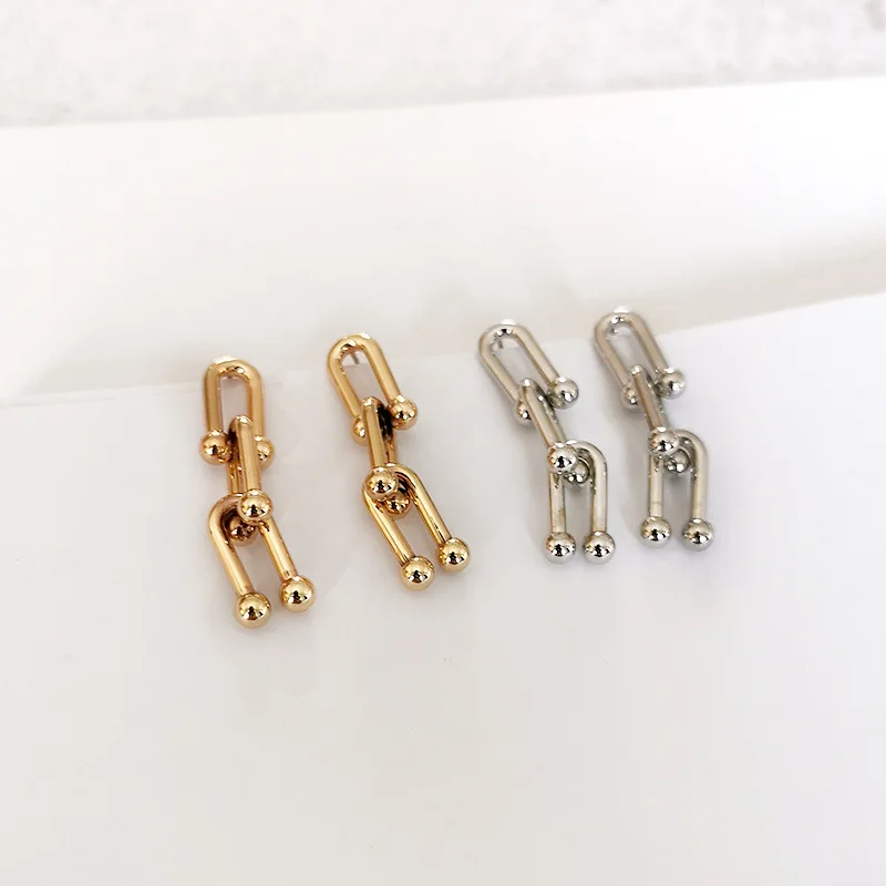 

S925 Sterling Silver Needle Gold Design Earrings, Golden/platinum
