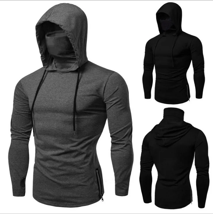 

Custom Hooded Long Sleeve T Shirt Training Wear Mens Plain Ninja Pullover Face Cover Hoodies &Sweatshirts