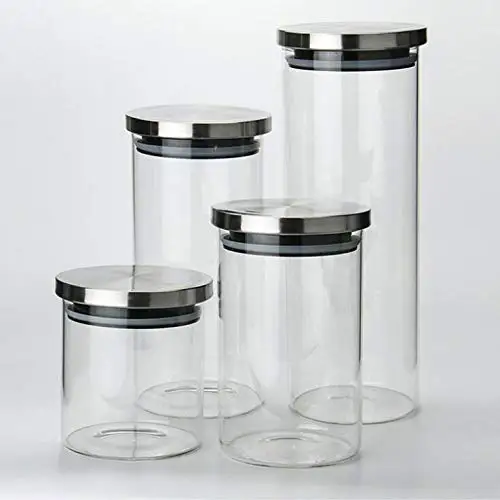 

Customized hermetic Clear Straight Side Round Glass Jar with stainless steel lid, Transparent