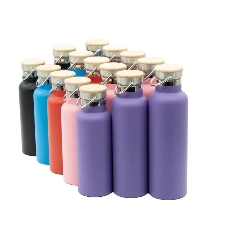 

Ready to ship insulated 18/8 stainless steel thermos water bottles bamboo lid with custom logo, Black/blue/purple/red/pink
