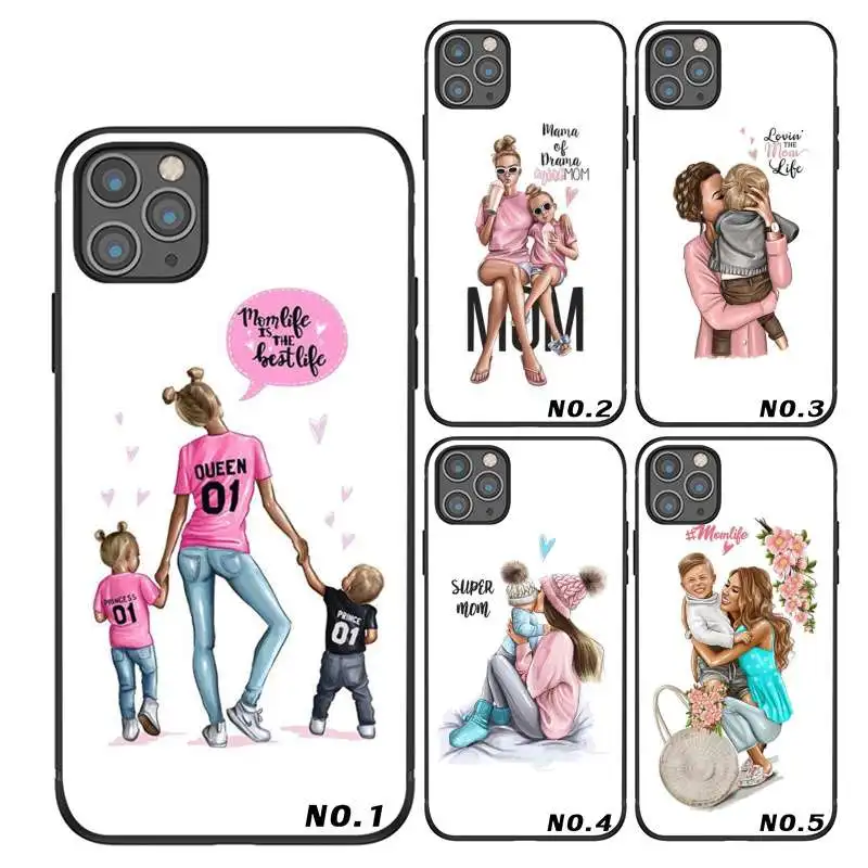 

Stylish Super Mom and Baby Black TPU Printed Phone Case for iphone 6 7 8 X XR XS Max 11 11Pro 11Pro Max Case