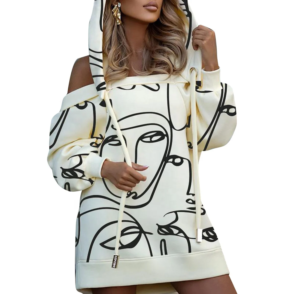 

AT5112 New stylish woman clothing 2020 fashion ladies outfit sexy print strapless hooded fall dresses for women