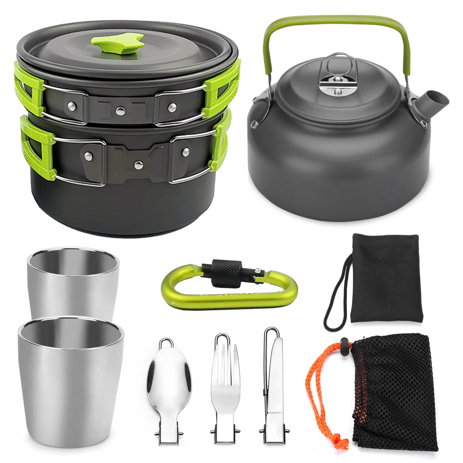 

Aluminum alloy Outdoor Camping Hiking Tableware Portable Cookware Cooking Picnic Set Pot bowl Cup with Gas Stove Carabiner