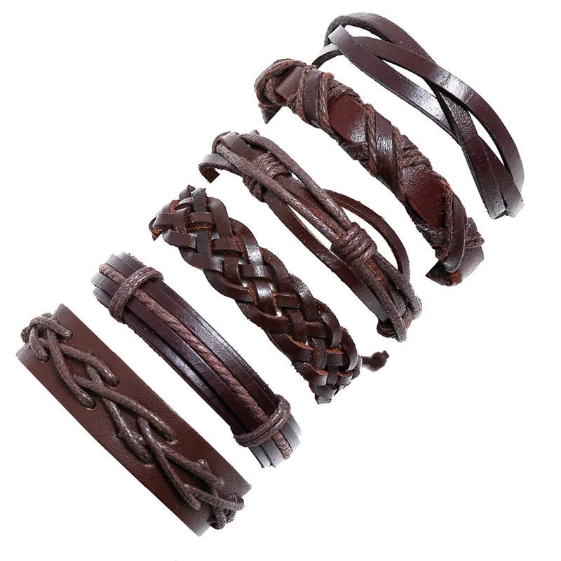 

Handmade Leather Braided Bracelet Set Hot Selling Vintage Leather Jewelry DIY Style Fashionable Cheap Men's Cuff Bracelet