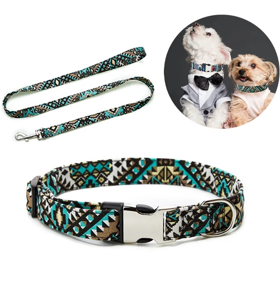 

Fashion Custom Logo Dog Bohemia Collar With Metal Buckle Set Adjustable Engravable Dog Collar, Picture shows