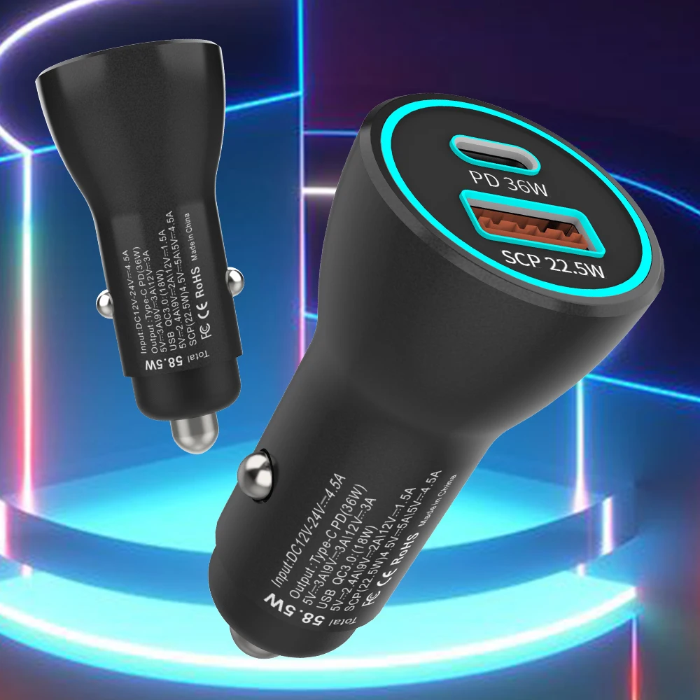 

Qc 3.0 Type-C Universal Smart Electric Mini Usb C Dual 2 Port Cell Phone Pd Fast Charge Car Quick Charger
