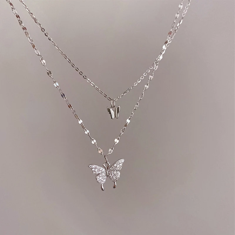

2021Butterfly Necklace Ladies Exquisite Double Layer Clavicle Chain, Photo