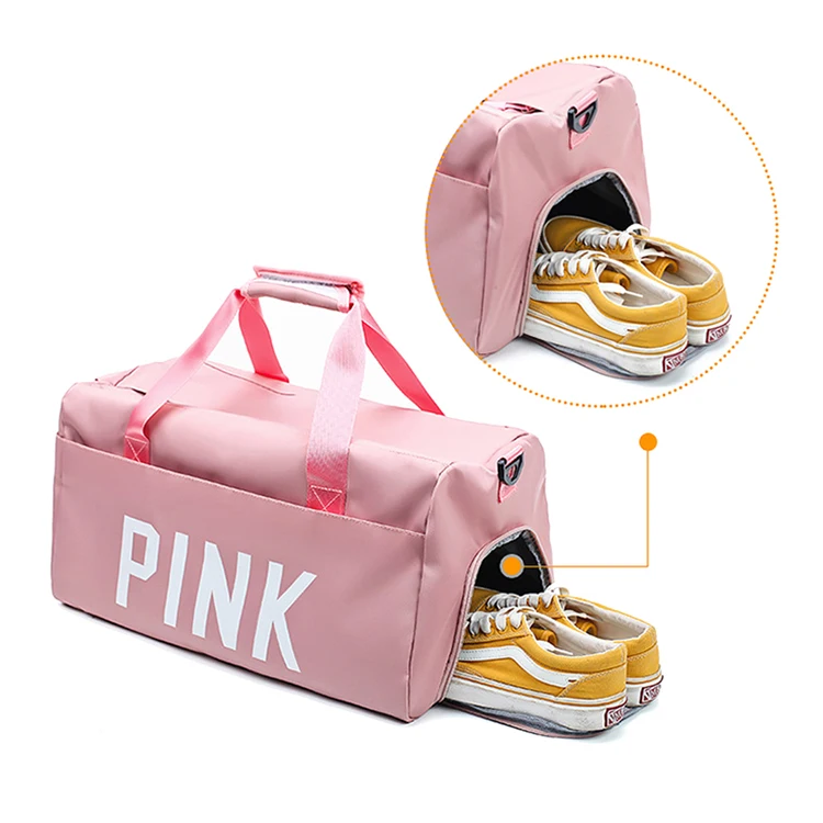 

Custom logo outdoor nylon women pink duffle bag gym