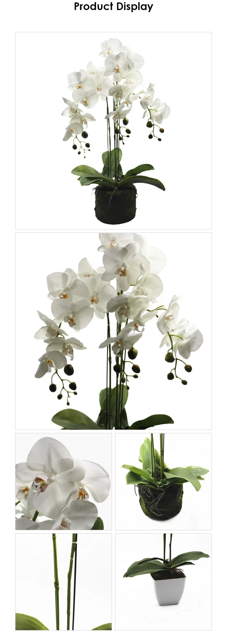 3 Branches Reach Touch Phalaenopsis Orchid Pot Plant Home Decorative White Artificial Orchid