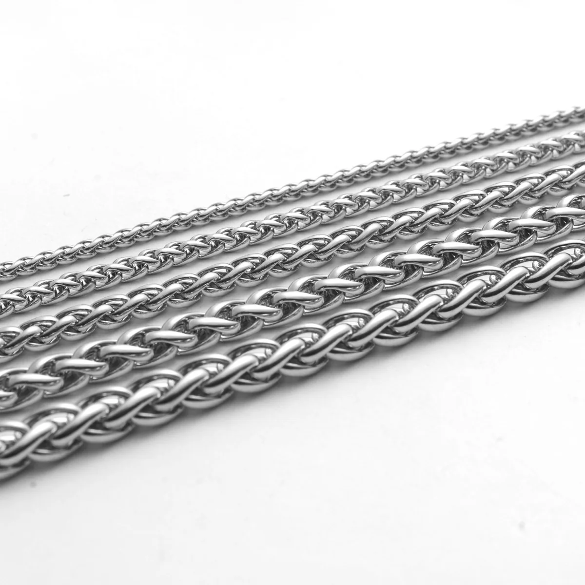 2.5mm-8mm Stainless steel wheat silver chain necklaces for men and women