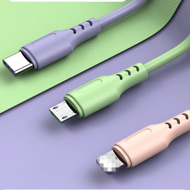 

Amazon Top Seller Liquid soft rubber three-in-one quick Charging Data cable Type C Usb-c apple Usb Cable, Black white blue yellow purple