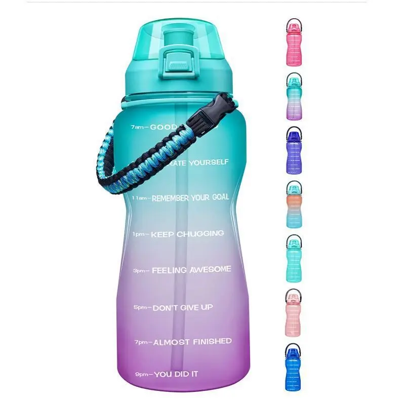 

Madou Gradient Color Tritan Plastic Sports Motivational Water Bottle with Wide Mouth Lid Large Size Water Bottle, As picture/customized