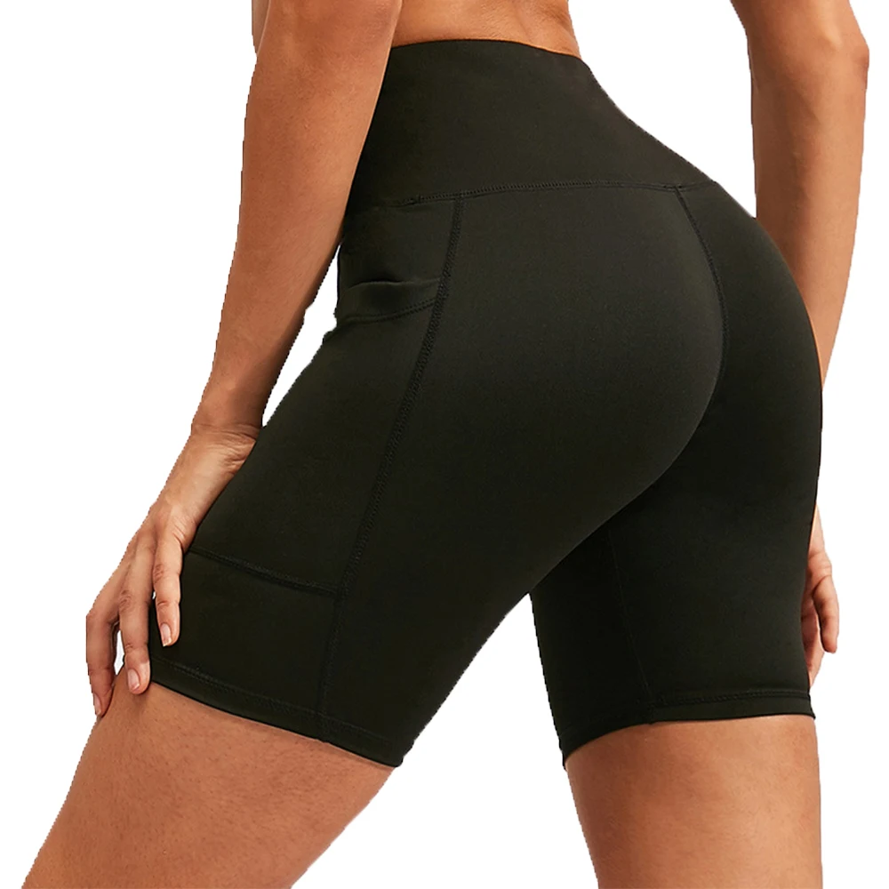 

Sexy Women Girl Breathable High Waist Pocket Stretch Fitness Yoga Short Plus Size Pants Home Running Workout Ride Beach, Black , blue ,grey navy ,burgundy
